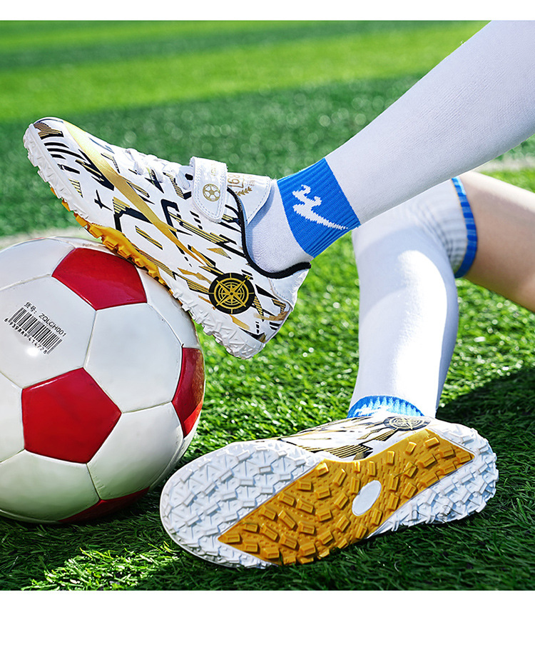 Soccer Shoe Football Shoes for Children Teenagers Velcro Boys Girls Flat-Soled Primary Secondary School Students Competition Sports Shoes