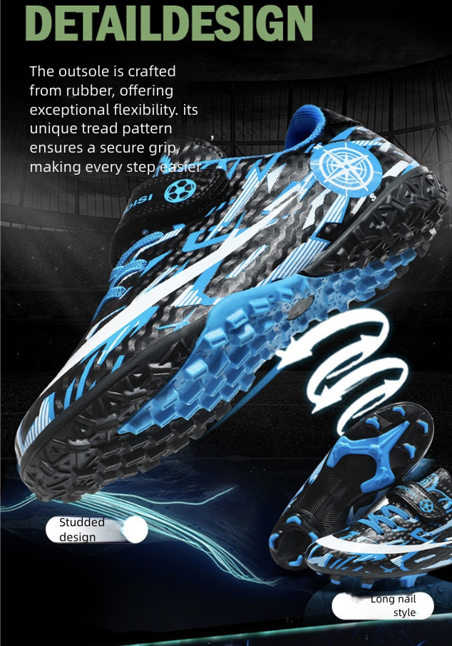 Soccer Shoe Football Shoes for Children Teenagers Velcro Boys Girls Flat-Soled Primary Secondary School Students Competition Sports Shoes