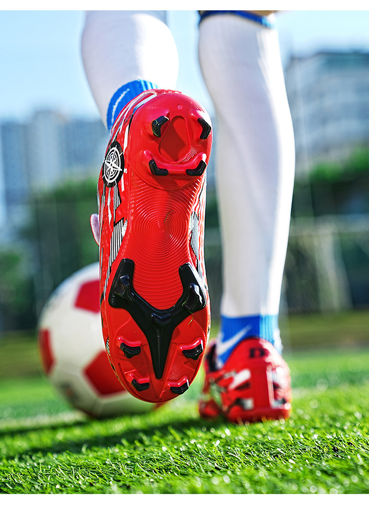Soccer Shoe Football Shoes for Children Teenagers Velcro Boys Girls Flat-Soled Primary Secondary School Students Competition Sports Shoes
