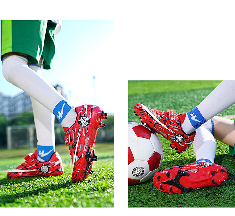 Soccer Shoe Football Shoes for Children Teenagers Velcro Boys Girls Flat-Soled Primary Secondary School Students Competition Sports Shoes