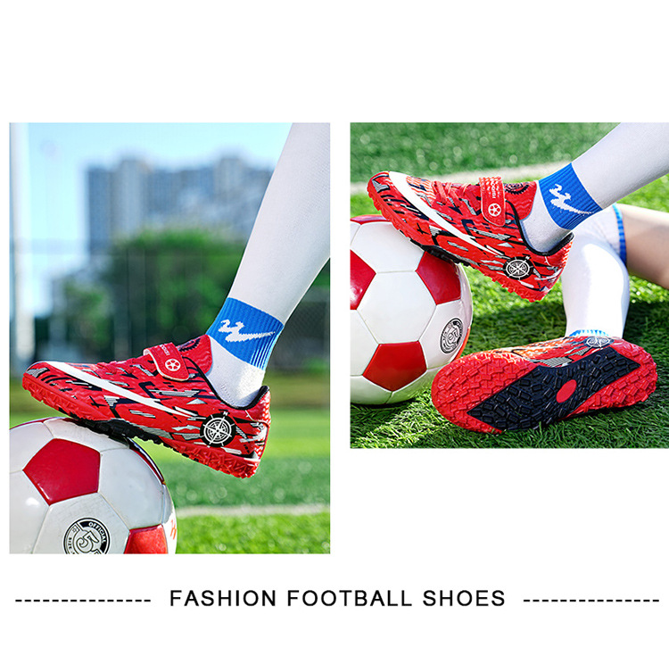Soccer Shoe Football Shoes for Children Teenagers Velcro Boys Girls Flat-Soled Primary Secondary School Students Competition Sports Shoes