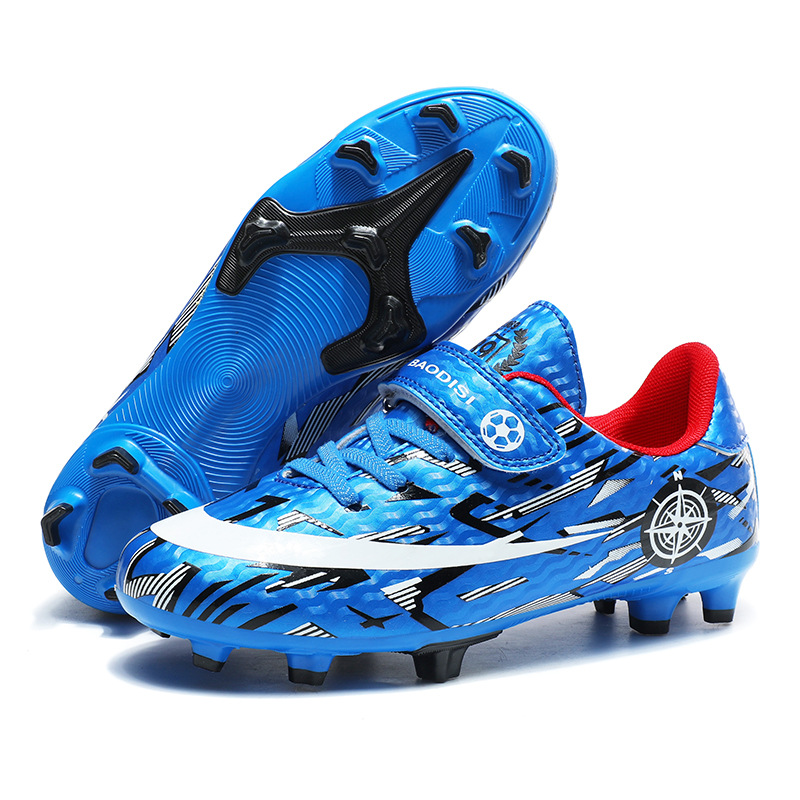 Soccer Shoe Football Shoes for Children Teenagers Velcro Boys Girls Flat-Soled Primary Secondary School Students Competition Sports Shoes