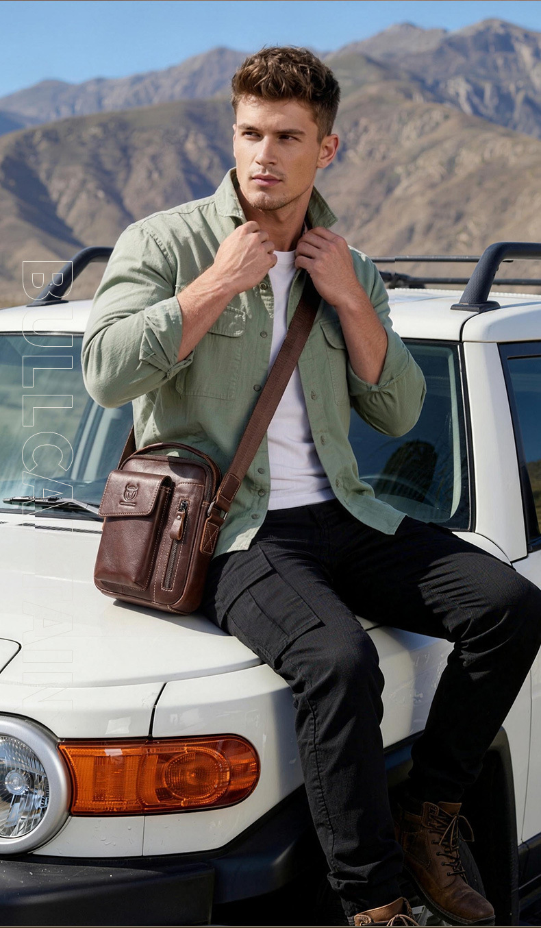 Leather Shoulder Bag First-layer Cowhide Messenger Bag for Men Soft Genuine Leather Vertical Mobile Phone Bag Single Shoulder Bag