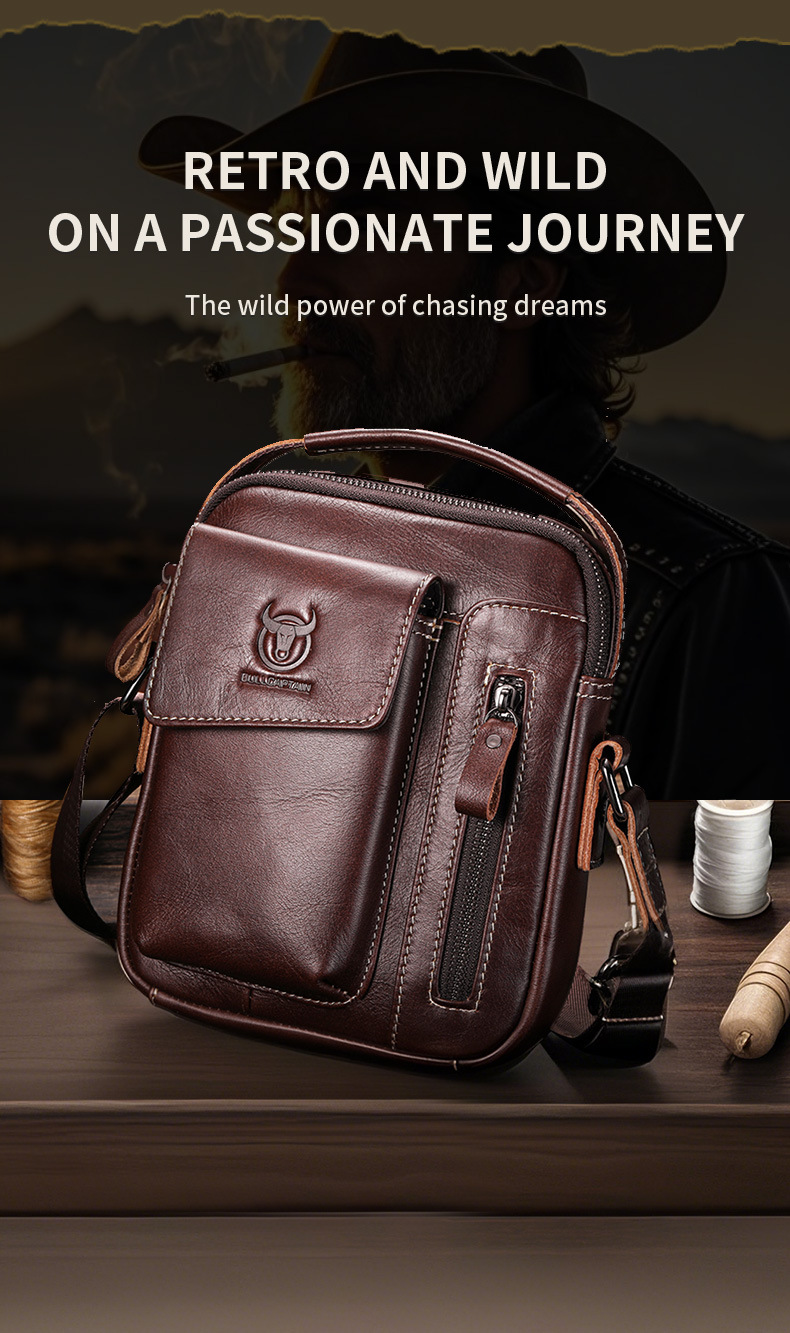 Leather Shoulder Bag First-layer Cowhide Messenger Bag for Men Soft Genuine Leather Vertical Mobile Phone Bag Single Shoulder Bag