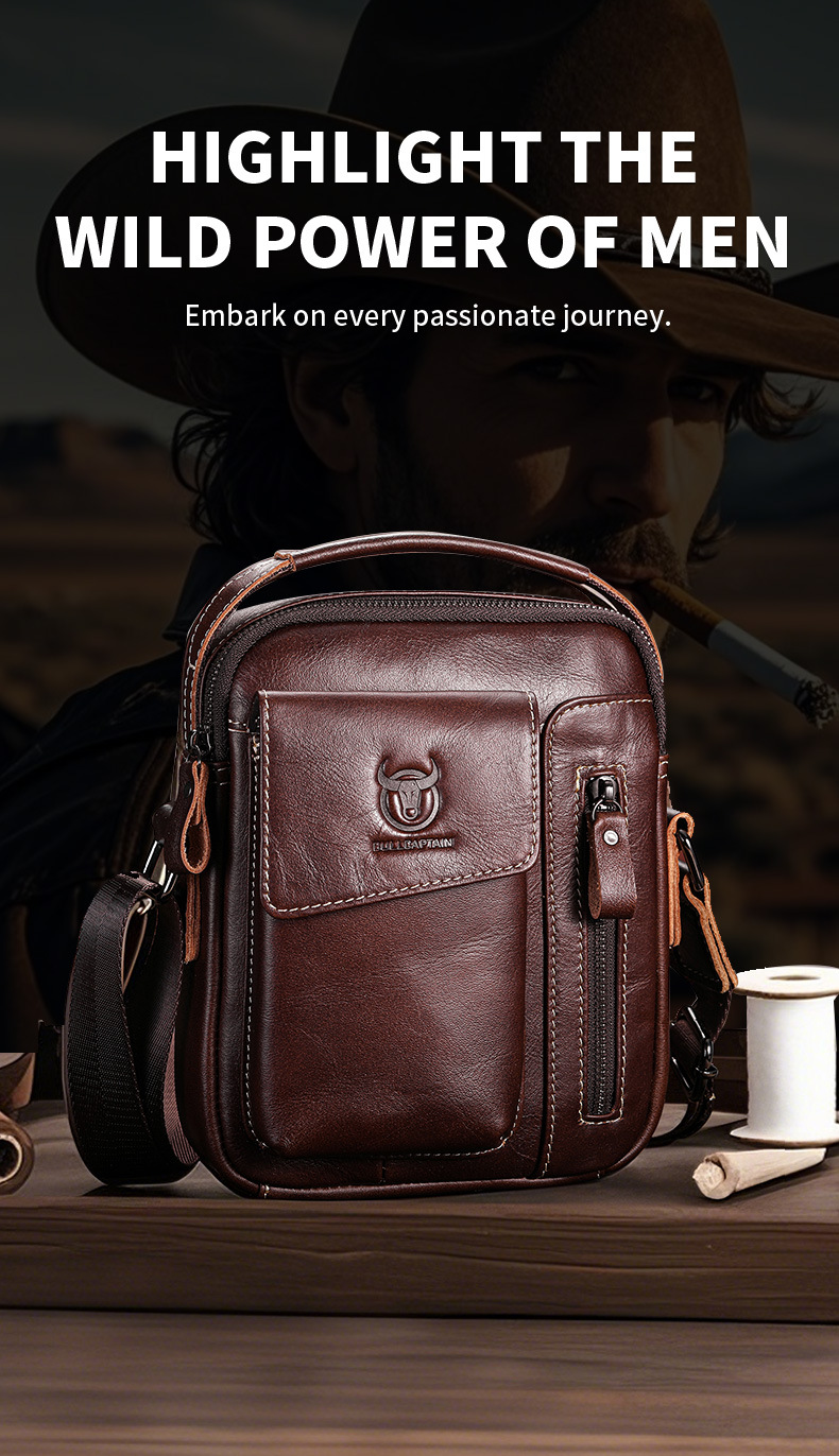 Leather Shoulder Bag First-layer Cowhide Messenger Bag for Men Soft Genuine Leather Vertical Mobile Phone Bag Single Shoulder Bag