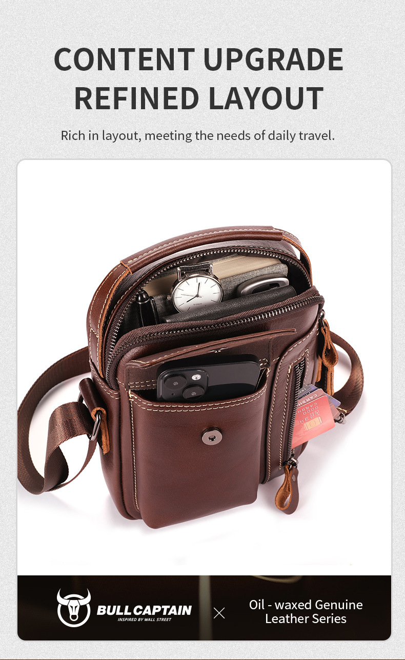 Leather Shoulder Bag First-layer Cowhide Messenger Bag for Men Soft Genuine Leather Vertical Mobile Phone Bag Single Shoulder Bag