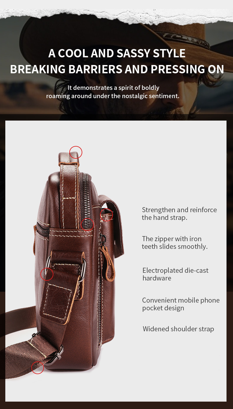 Leather Shoulder Bag First-layer Cowhide Messenger Bag for Men Soft Genuine Leather Vertical Mobile Phone Bag Single Shoulder Bag