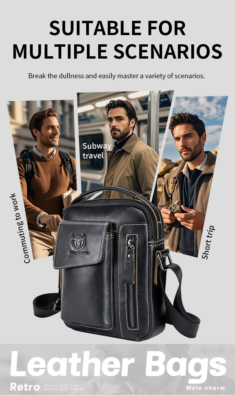 Leather Shoulder Bag First-layer Cowhide Messenger Bag for Men Soft Genuine Leather Vertical Mobile Phone Bag Single Shoulder Bag
