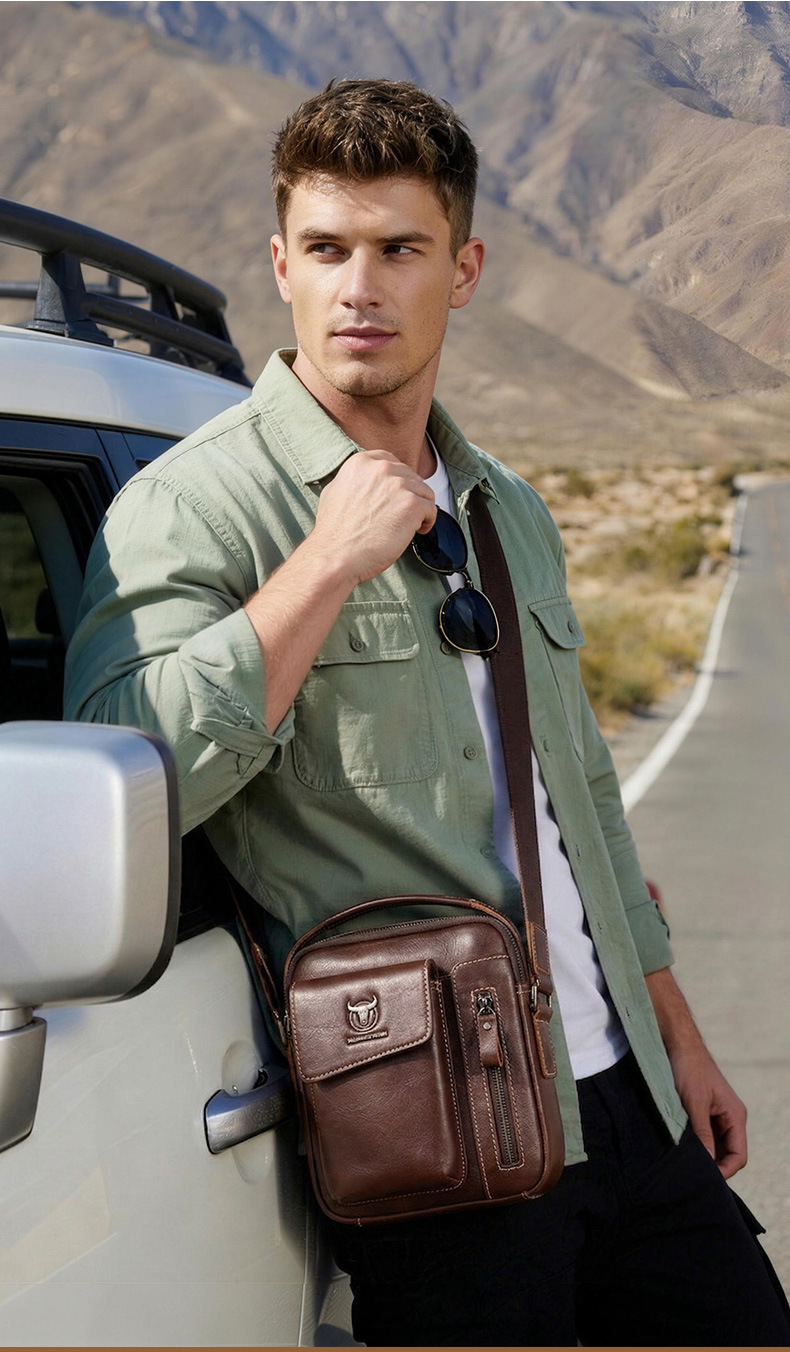 Leather Shoulder Bag First-layer Cowhide Messenger Bag for Men Soft Genuine Leather Vertical Mobile Phone Bag Single Shoulder Bag
