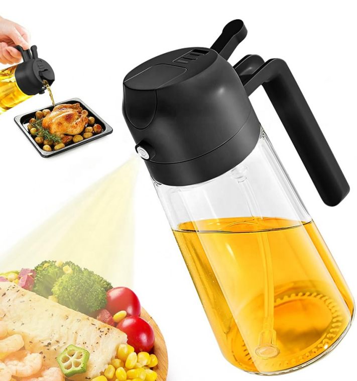 VEDO 2-in-1 Spray & Pour Oil Bottle, 470ml Glass Oil Dispenser for Cooking, Air Fryer, BBQ, Salad, Precise Oil Control Kitchen Tool