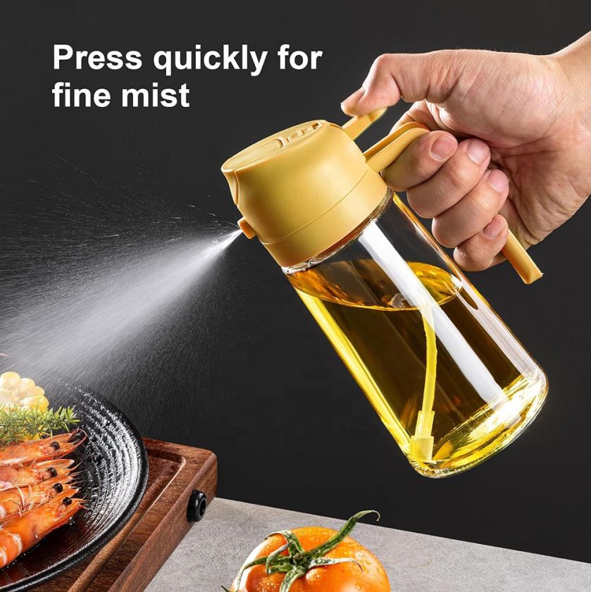 VEDO 2-in-1 Spray & Pour Oil Bottle, 470ml Glass Oil Dispenser for Cooking, Air Fryer, BBQ, Salad, Precise Oil Control Kitchen Tool