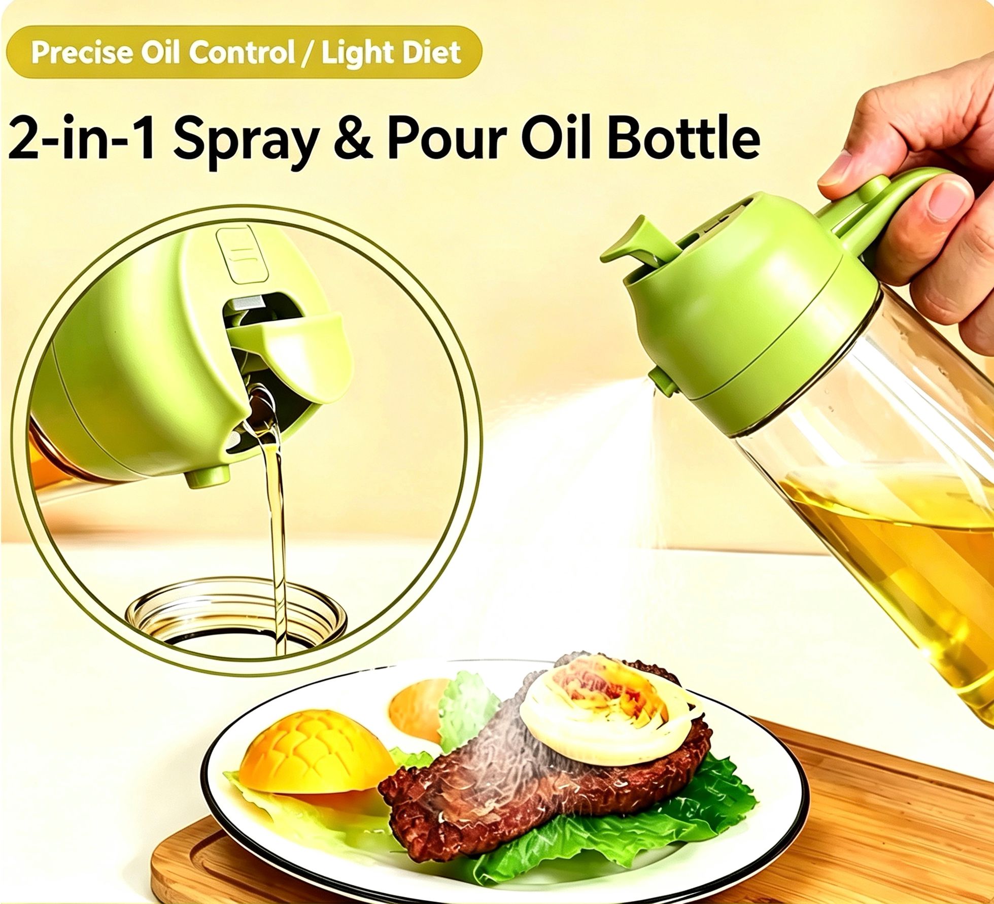 VEDO 2-in-1 Spray & Pour Oil Bottle, 470ml Glass Oil Dispenser for Cooking, Air Fryer, BBQ, Salad, Precise Oil Control Kitchen Tool