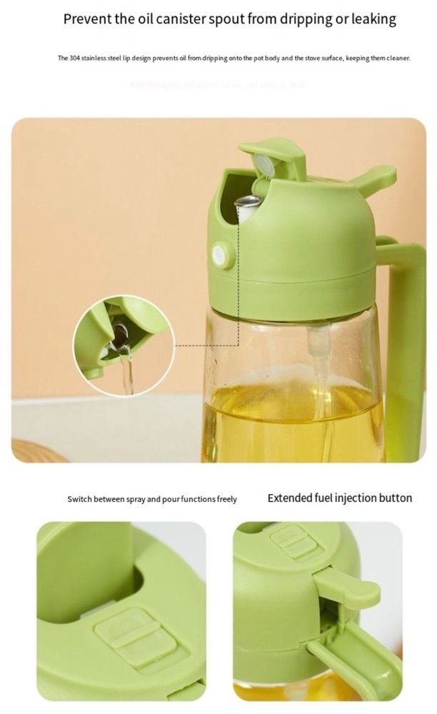 VEDO 2-in-1 Spray & Pour Oil Bottle, 470ml Glass Oil Dispenser for Cooking, Air Fryer, BBQ, Salad, Precise Oil Control Kitchen Tool