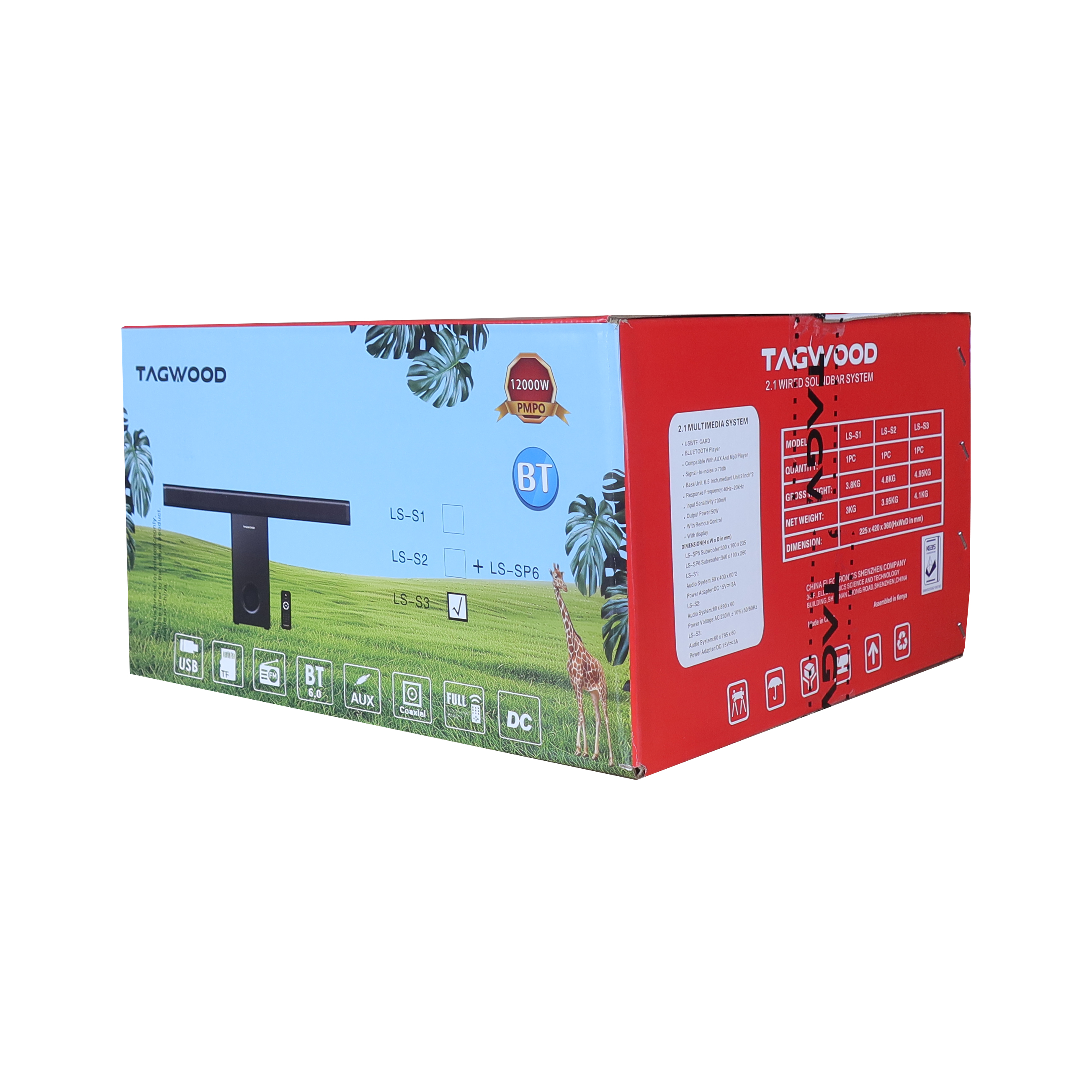 Tagwood 12000W 2.1CH Multimedia Bluetooth Woofer Speaker System  Subwoofer Soundbar BT 6.0 /USB/SD/FM AC/DC System Soundbar with Remote Control  S3 Speaker bass