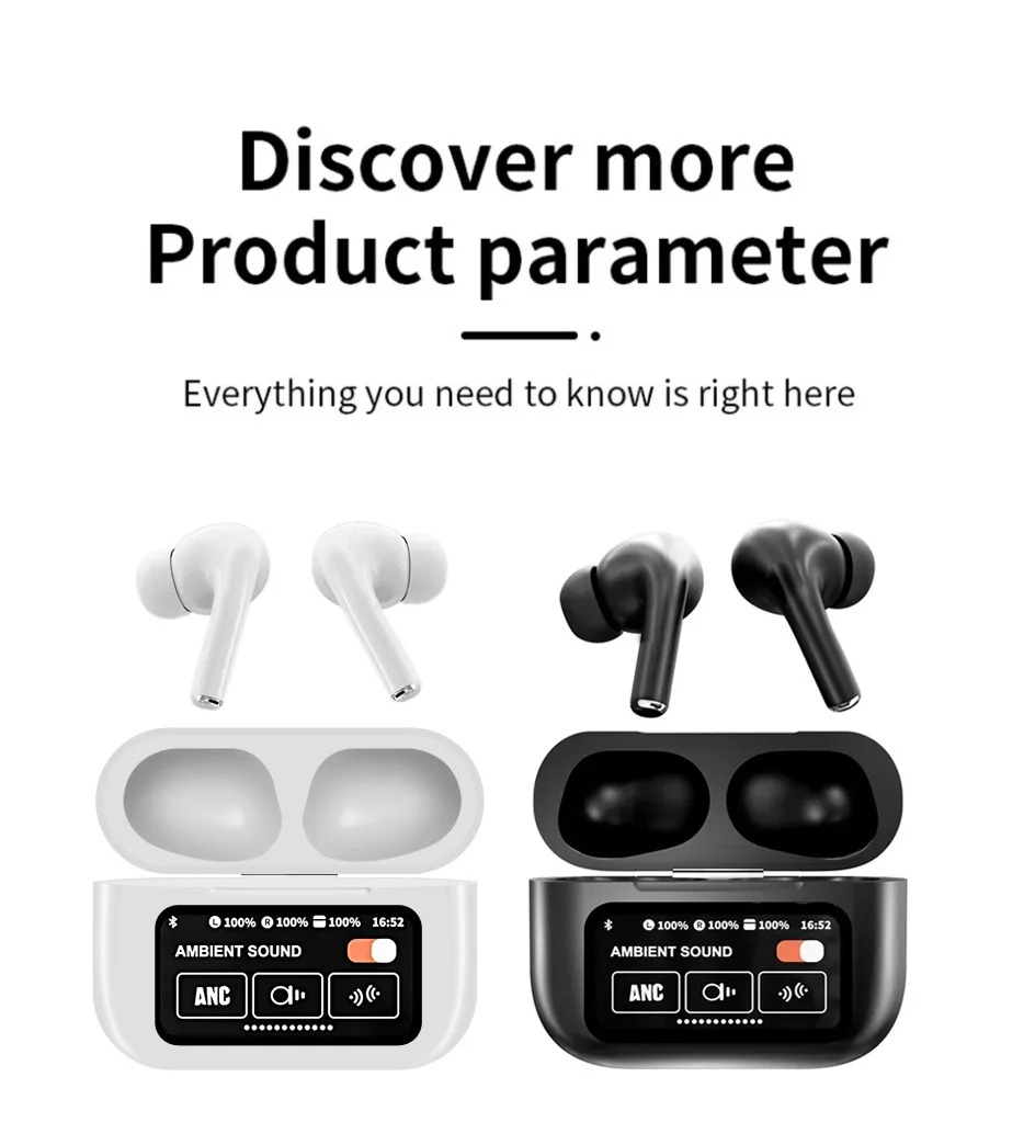 A9 Pro Wireless Bluetooth earphones LED Touch Screen Earpods Touch Screen ANC Noise Reduction   Earbuds 500mAh Long Standby