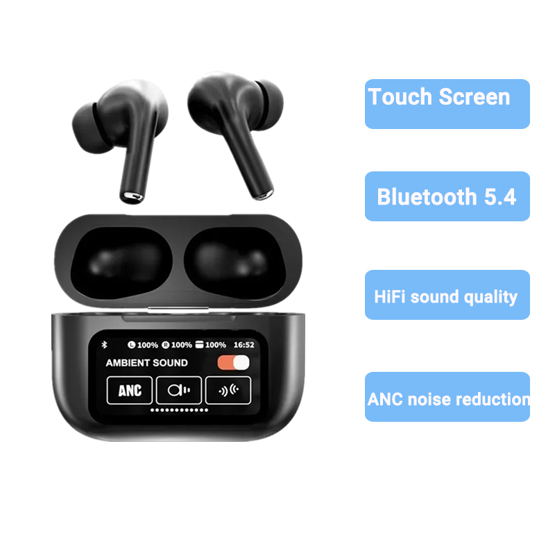 A9 Pro Wireless Bluetooth earphones LED Touch Screen Earpods Touch Screen ANC Noise Reduction   Earbuds 500mAh Long Standby