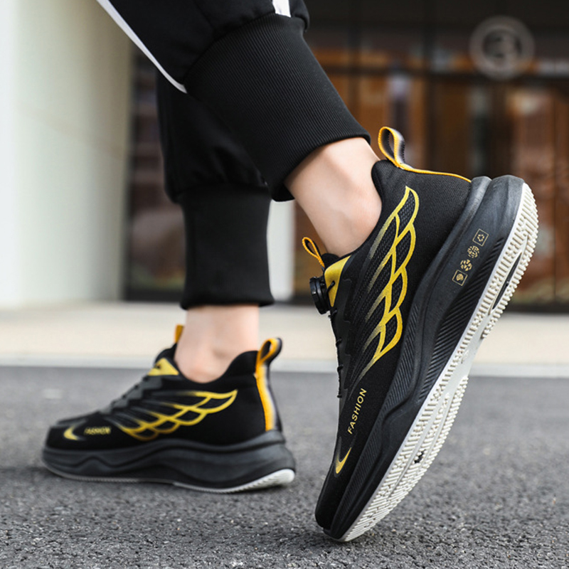 SXCHEN Men's Performance Sneaker Shoes – Black With Gold Accents, Shock-Absorbing Midsole, Non-Slip Traction Sole, Ideal For Running, Training & All-Day Comfort, All Sizes Available