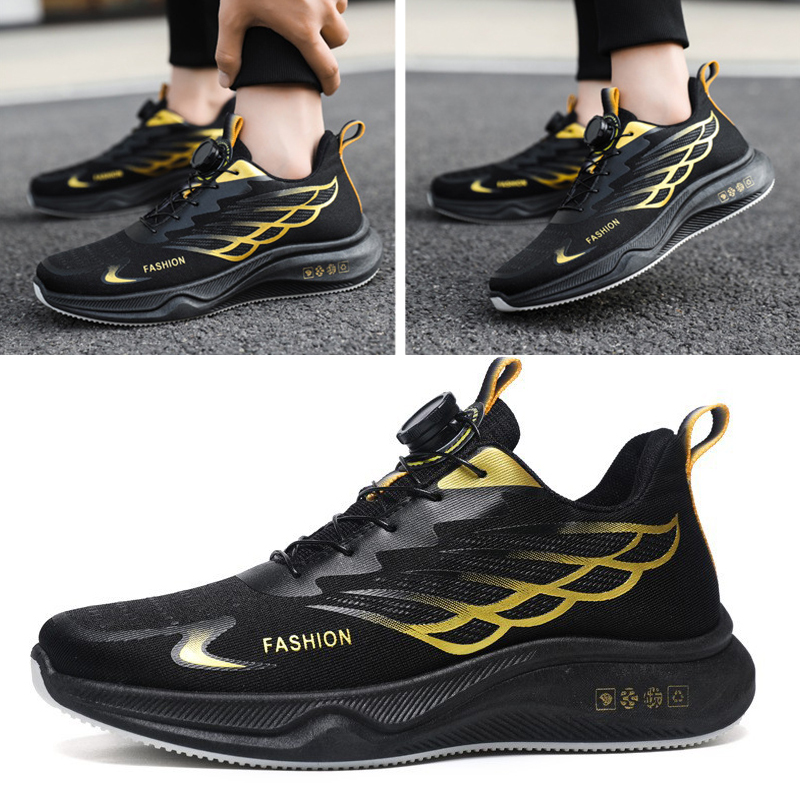 SXCHEN Men's Performance Sneaker Shoes – Black With Gold Accents, Shock-Absorbing Midsole, Non-Slip Traction Sole, Ideal For Running, Training & All-Day Comfort, All Sizes Available