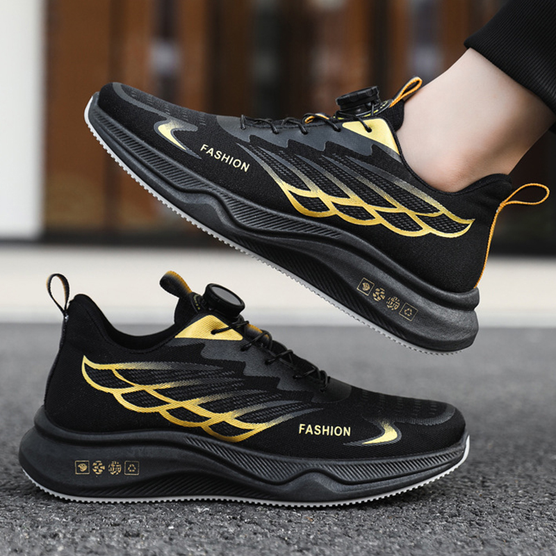 SXCHEN Men's Performance Sneaker Shoes – Black With Gold Accents, Shock-Absorbing Midsole, Non-Slip Traction Sole, Ideal For Running, Training & All-Day Comfort, All Sizes Available
