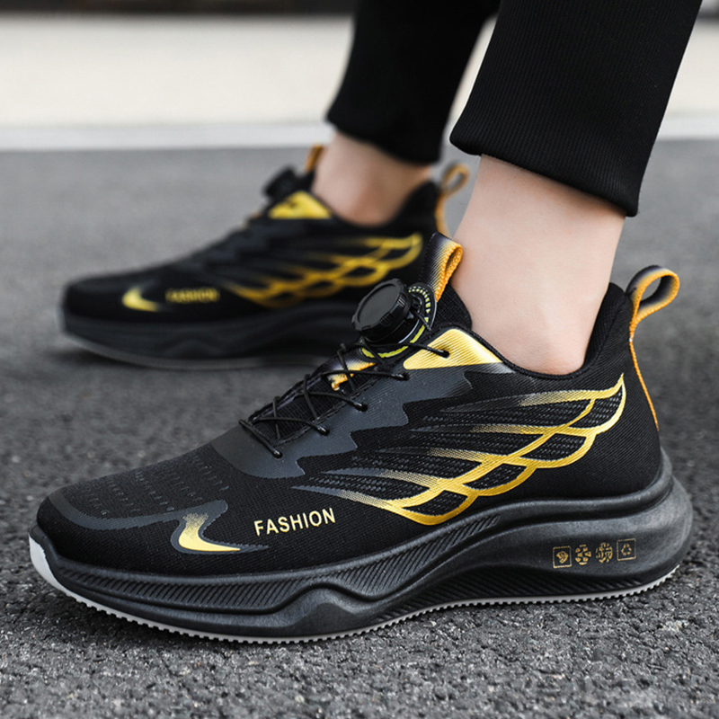 SXCHEN Men's Performance Sneaker Shoes – Black With Gold Accents, Shock-Absorbing Midsole, Non-Slip Traction Sole, Ideal For Running, Training & All-Day Comfort, All Sizes Available