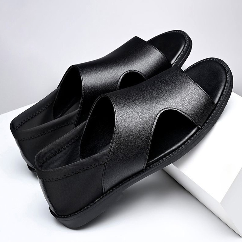 SXCHEN Men's Fashion Sandal Shoes – Black With Minimalist Cut-Out Detail, Durable Stitching, Suitable For Urban Outings & Relaxed Summer Outfits, All Sizes Available