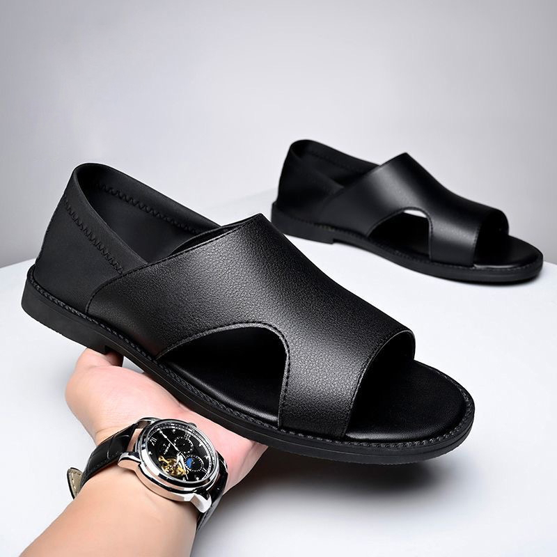 SXCHEN Men's Fashion Sandal Shoes – Black With Minimalist Cut-Out Detail, Durable Stitching, Suitable For Urban Outings & Relaxed Summer Outfits, All Sizes Available