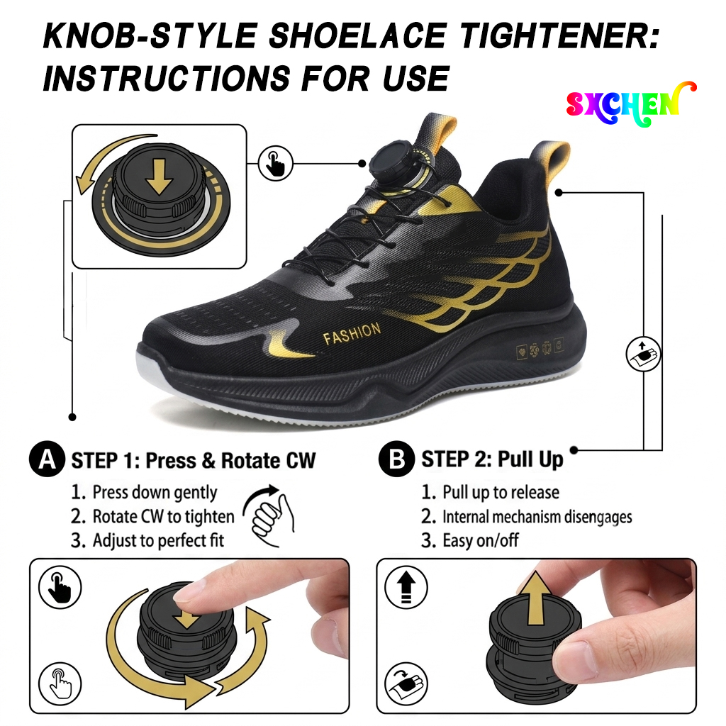 SXCHEN Men's Performance Sneaker Shoes – Black With Gold Accents, Shock-Absorbing Midsole, Non-Slip Traction Sole, Ideal For Running, Training & All-Day Comfort, All Sizes Available