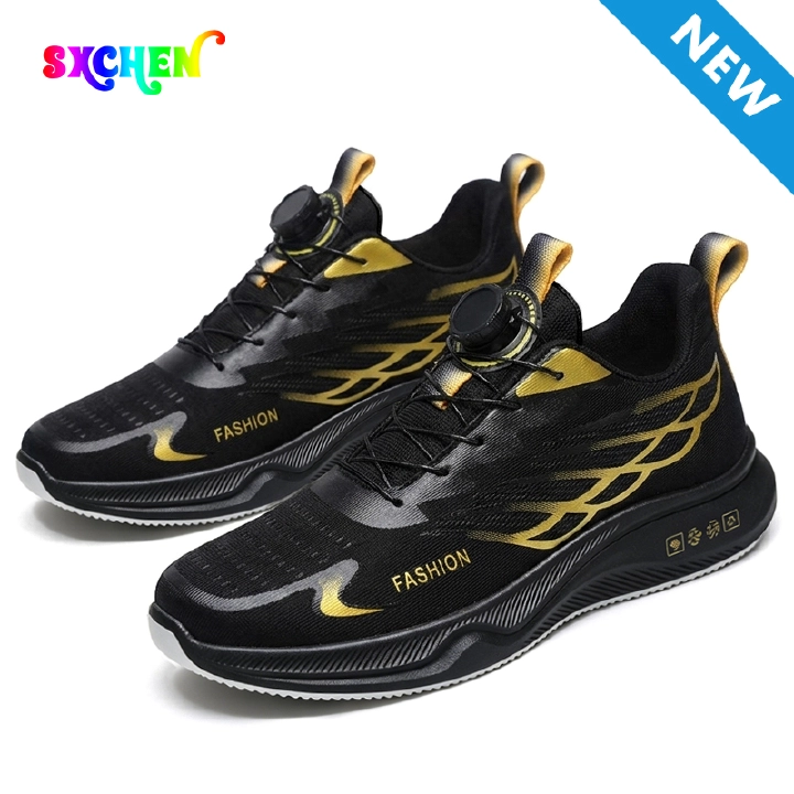 SXCHEN Men's Performance Sneaker Shoes – Black With Gold Accents, Shock-Absorbing Midsole, Non-Slip Traction Sole, Ideal For Running, Training & All-Day Comfort, All Sizes Available