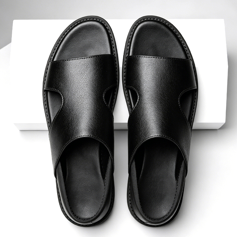 SXCHEN Men's Fashion Sandal Shoes – Black With Minimalist Cut-Out Detail, Durable Stitching, Suitable For Urban Outings & Relaxed Summer Outfits, All Sizes Available
