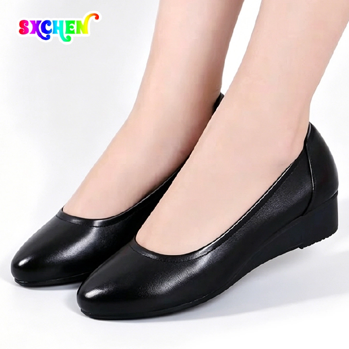 SXCHEN Ladies Shoes Wedge Heels Ballet & Dance Women's Leather Shoes Soft Leather Comfortable Soft Kitchen Work Flat Shoes Mom Shoes Student Fashion Girl Gift Travel Latest Shoes Office Wedding