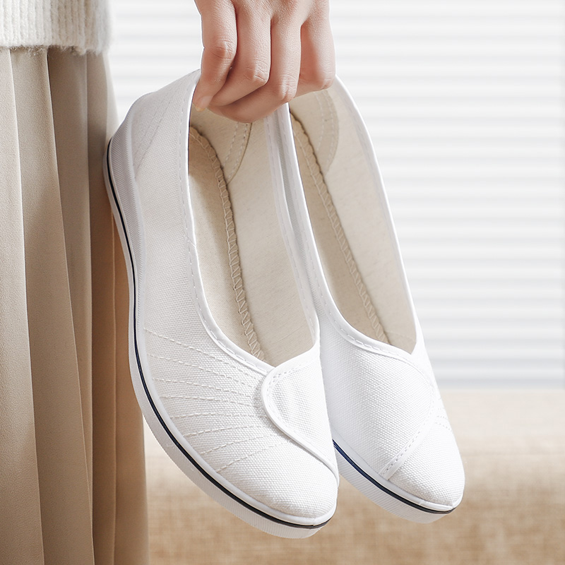 SXCHEN Women's Shoes Small White Shoes Loafers Nurse Shoes Female Ladies Shoes White Wedge Soft Bottom New Cloth Shoes Flat Party Office Girl Lovers Gift Latest Shoes Mom Shoe Sneakers Plus Size Black