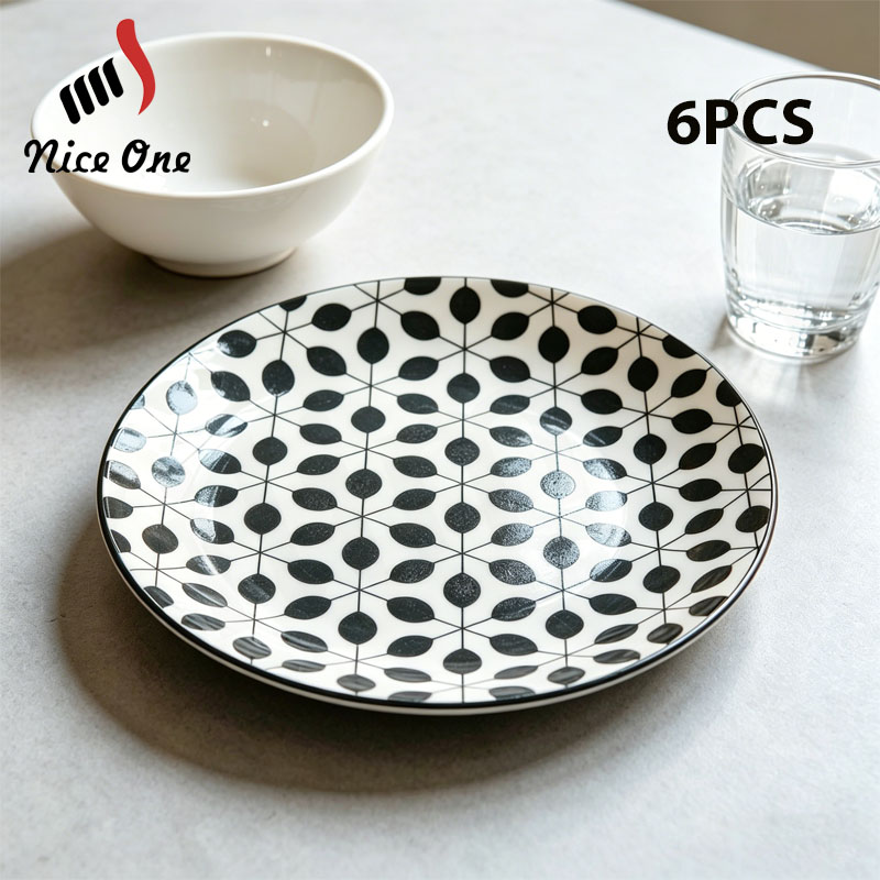 【Promotion】Nice One Premium Classique Style 6Pcs Set 10.5 Inch Circular Flower Porcelain Dinner Plates，Elegant Ceramic Tableware Dish Plates Daily Home Use (YHY-PLATE-10507 )