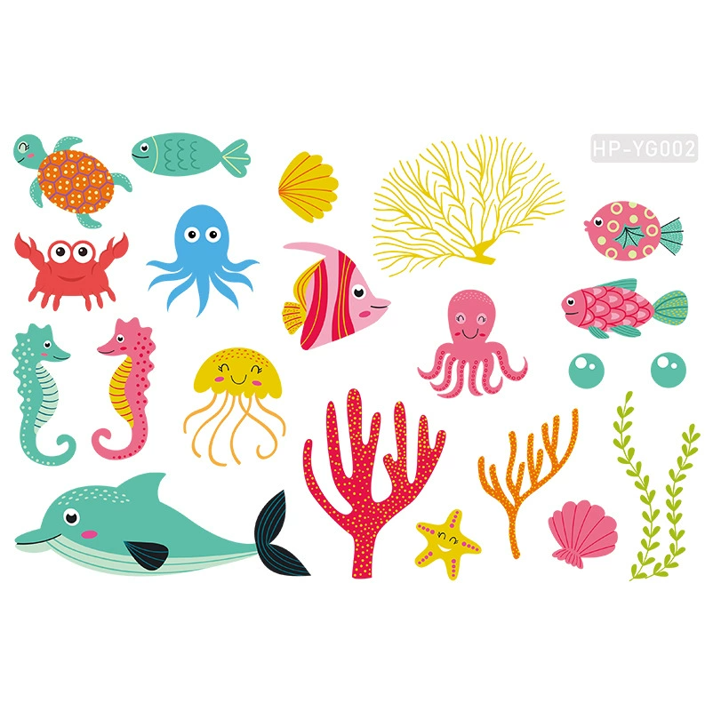 Glow In The Dark Green Light Undersea World Stickers Cartoon Sea Animal Wall Decals For Kids Room Kindergarten Classroom Fish Wall Stickers