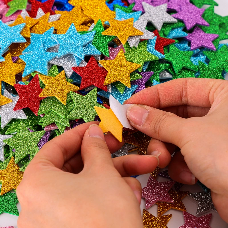 Glitter Star Stickers Foam Stars Wall Decals Hair Accessories DIY Craft Stickers for Kids Kindergarten Decor