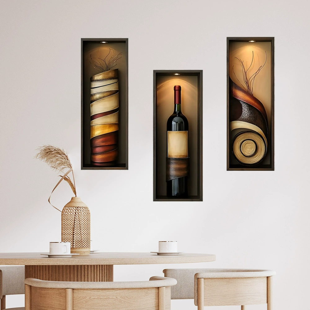 New PVC Wall Stickers Art Triple Panel Flower Vase & Wine Bottle Wall Decals Self-Adhesive Home Background Decoration for Living Room  Entryway & Hallway Home Decor Accents