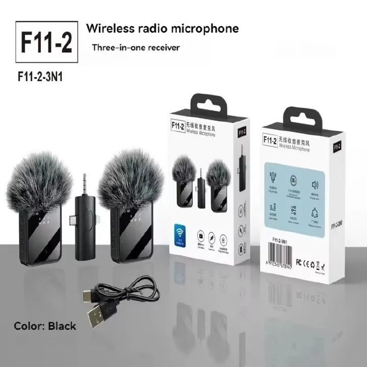 3in1 Wireless Lavalier Lapel Microphone with Noise Reduction, Compatible with Camera, iPhone & Android, Professional Mic for Video Recording, Podcast, Interview and Live Broadcast