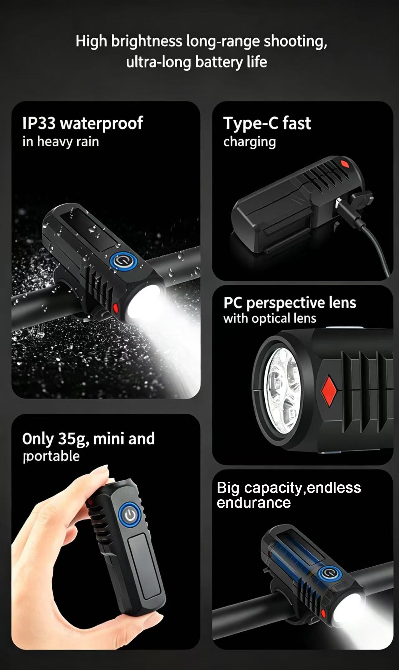 USB Rechargeable Bike Light Set Front and Rear Super Bright LED Bicycle Lights Waterproof Safety Warning Light for Night Cycling