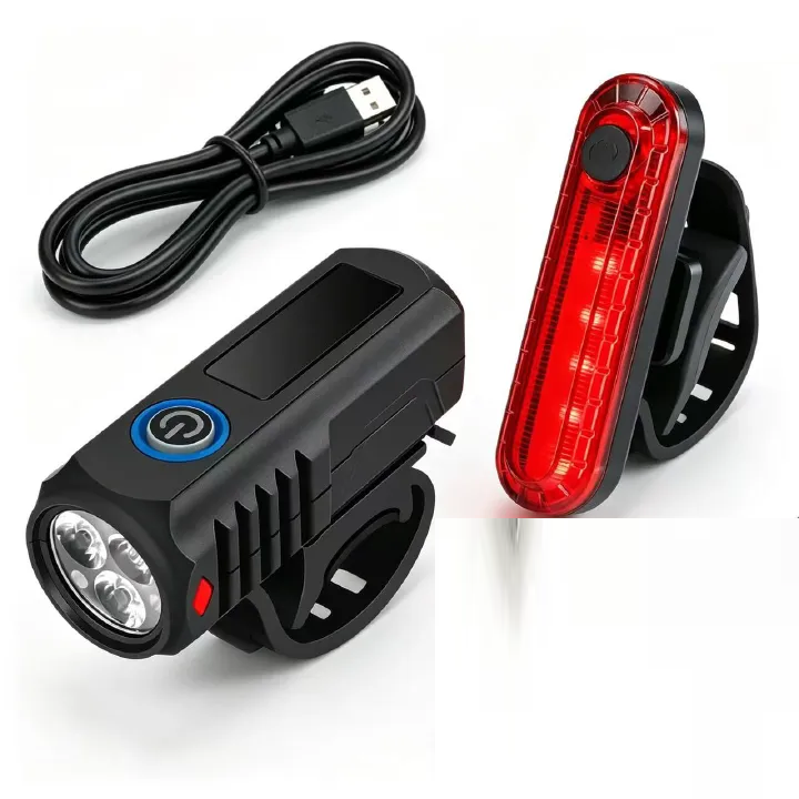 USB Rechargeable Bike Light Set Front and Rear Super Bright LED Bicycle Lights Waterproof Safety Warning Light for Night Cycling