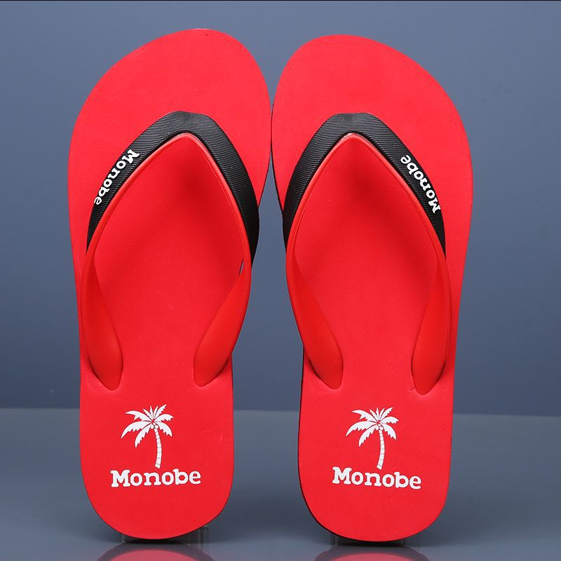 Men's Summer Flip Flops, Black-Red Rubber Thong Sandals For Pool & Outdoor Activities, Durable Waterproof Material, Non-Slip Grip Sole, Easy Slip-On, All Sizes, Casual Beach Footwear For Gentlemen