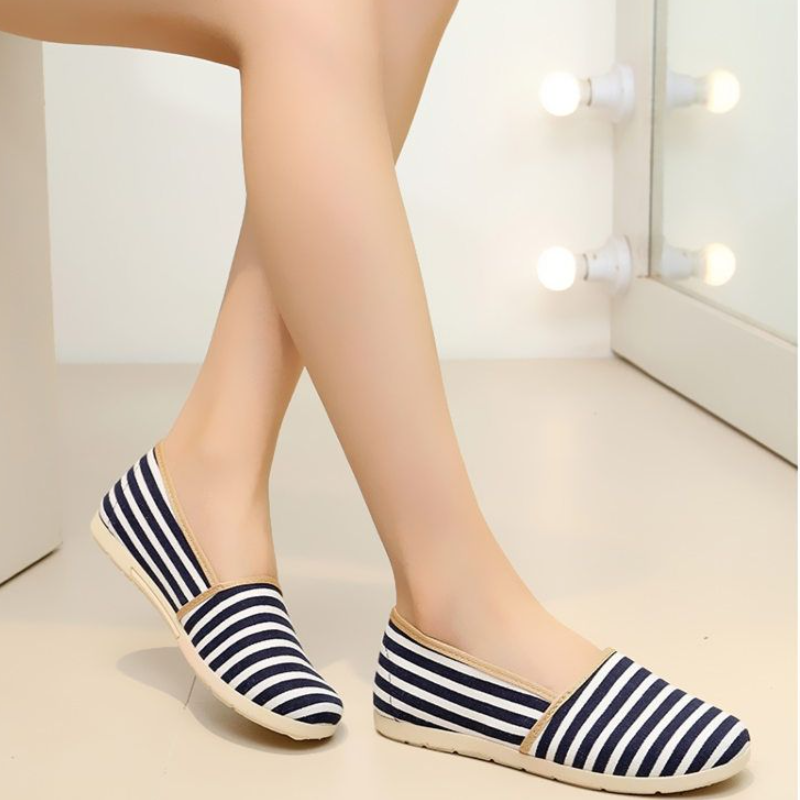 Women's Red-White Stripe Shoes,Canvas Slip-On Flats For Work & Leisure,Soft Breathable Fabric,Flexible Non-Slip Sole,Easy On/Off Style,Padded Insole, All Sizes,Comfortable Everyday Footwear For Women