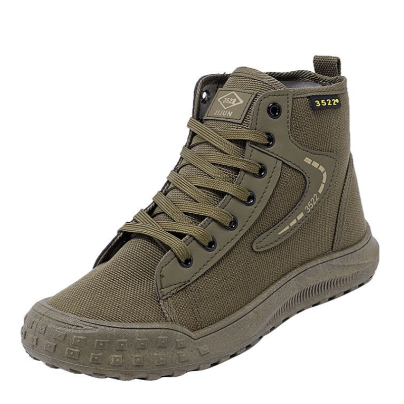Men's Military Style Shoes,High-Top Canvas Boots For Street & Outdoor Activities,Sturdy Canvas,Non-Slip Rubber Sole, Lace-Up Design, Lightweight Construction, All Size Options, Trendy Footwear For Men