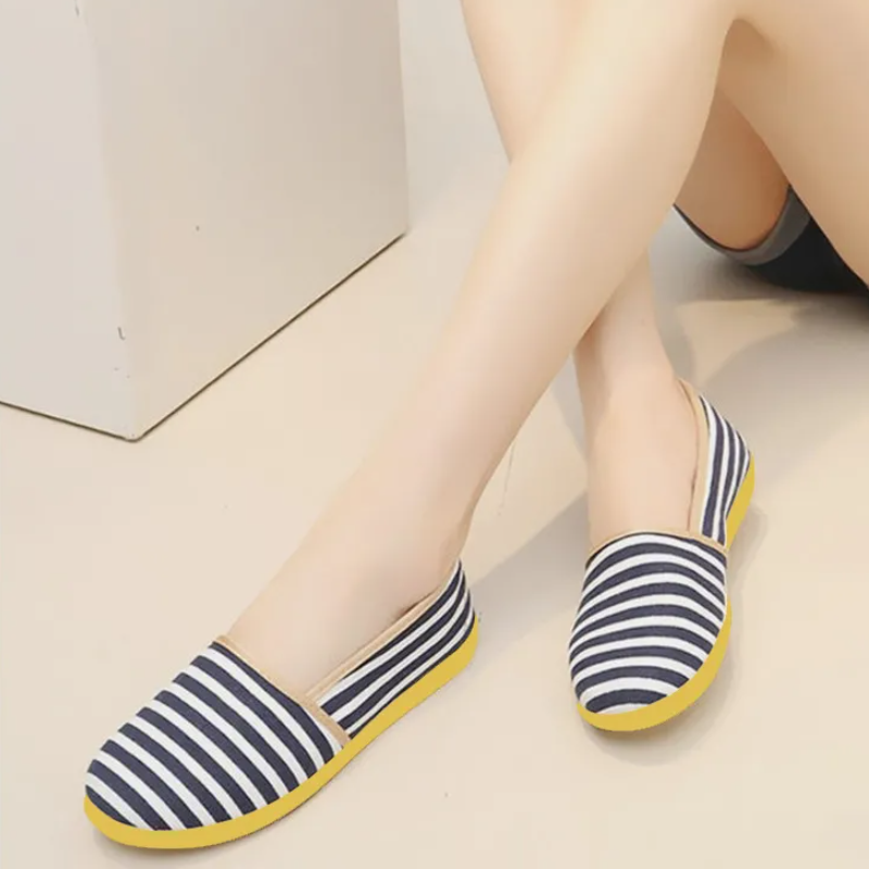 Women's Red-White Stripe Shoes,Canvas Slip-On Flats For Work & Leisure,Soft Breathable Fabric,Flexible Non-Slip Sole,Easy On/Off Style,Padded Insole, All Sizes,Comfortable Everyday Footwear For Women