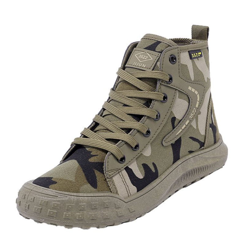 Men's Military Style Shoes,High-Top Canvas Boots For Street & Outdoor Activities,Sturdy Canvas,Non-Slip Rubber Sole, Lace-Up Design, Lightweight Construction, All Size Options, Trendy Footwear For Men