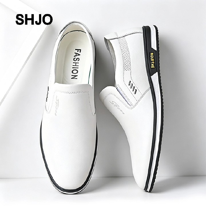 SHJO Men's Shoes Plus Size British Formal Shoes Business Shoes Leather Shoes White Leather Shoes Business Shoes Casual Formal Shoes Slip on Loafers