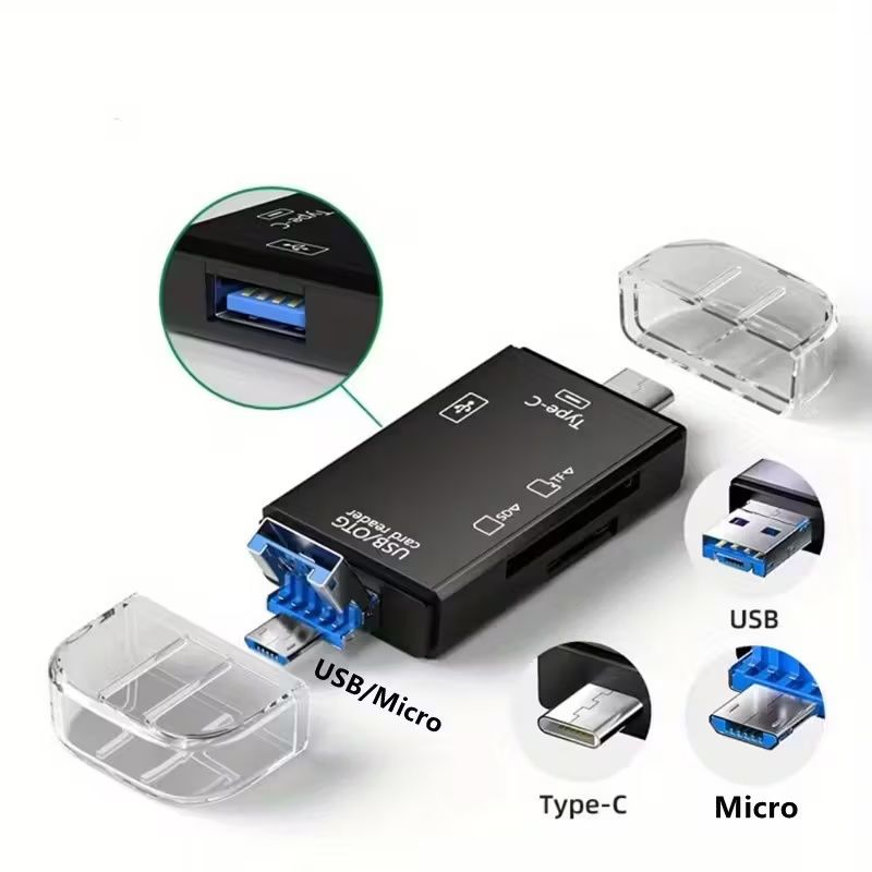 6 In 1 OTG Type C Card Reader USB 2.0 TF Micro SD Card Reader Multifunction Smart Memory Flash Drive Adapter Mobile Phone Accessories