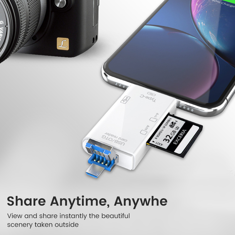 6 In 1 OTG Type C Card Reader USB 2.0 TF Micro SD Card Reader Multifunction Smart Memory Flash Drive Adapter Mobile Phone Accessories