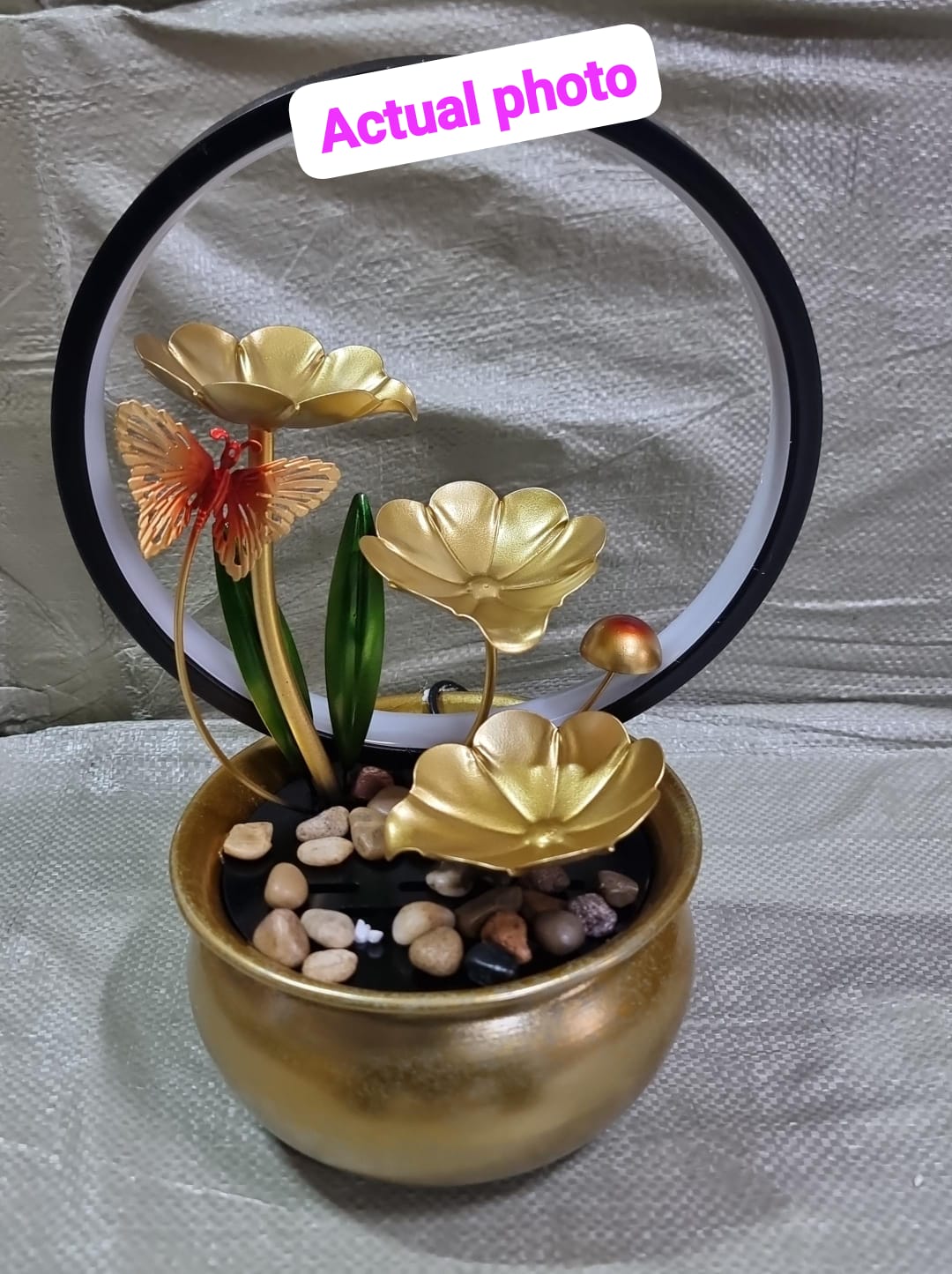 Elegant LED  Electric mini water fountain in a metallic pot