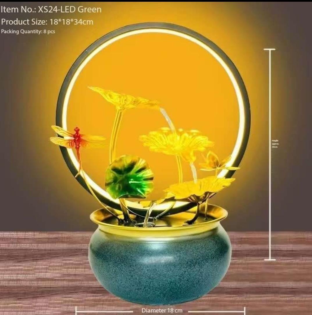 Elegant LED  Electric mini water fountain in a metallic pot