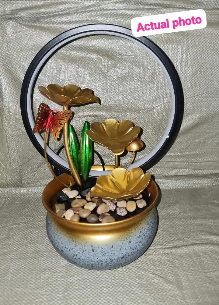 Elegant LED  Electric mini water fountain in a metallic pot