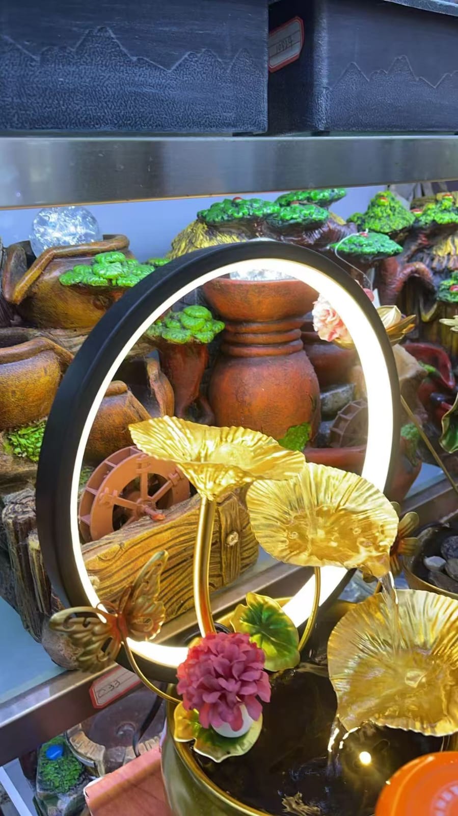 Elegant LED  Electric mini water fountain in a metallic pot